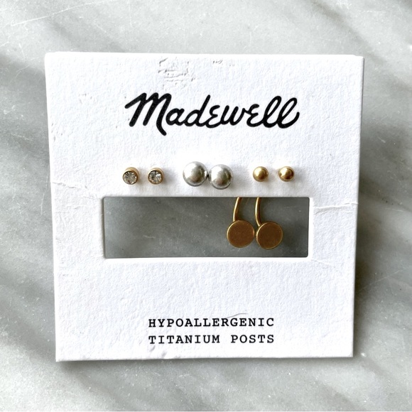 Madewell•NEW•(3) Pairs Earrings•CZ Posts, Satin Silver Balls, Gold Drop Studs🌼 - Picture 7 of 9